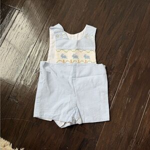 Little English Blue and White Baby Boy Checkered Easter Romper